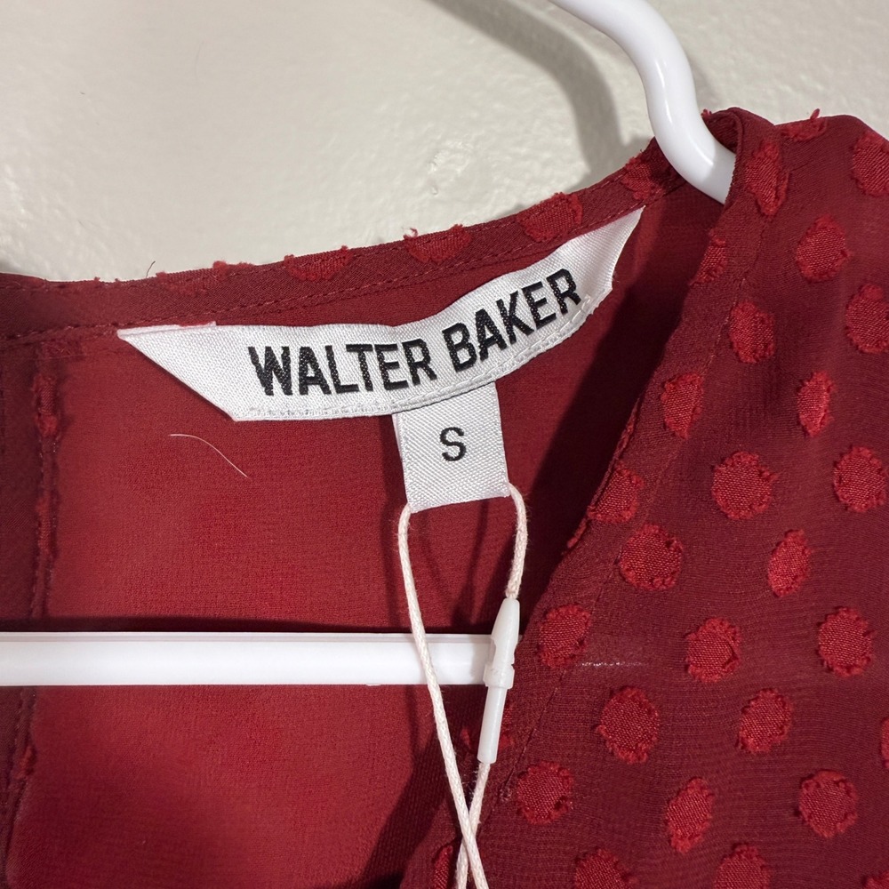 New! Walter Baker Burgundy‎ Dot Long Sleeve Smocked Peplum Top Size S - Picture 3 of 5
